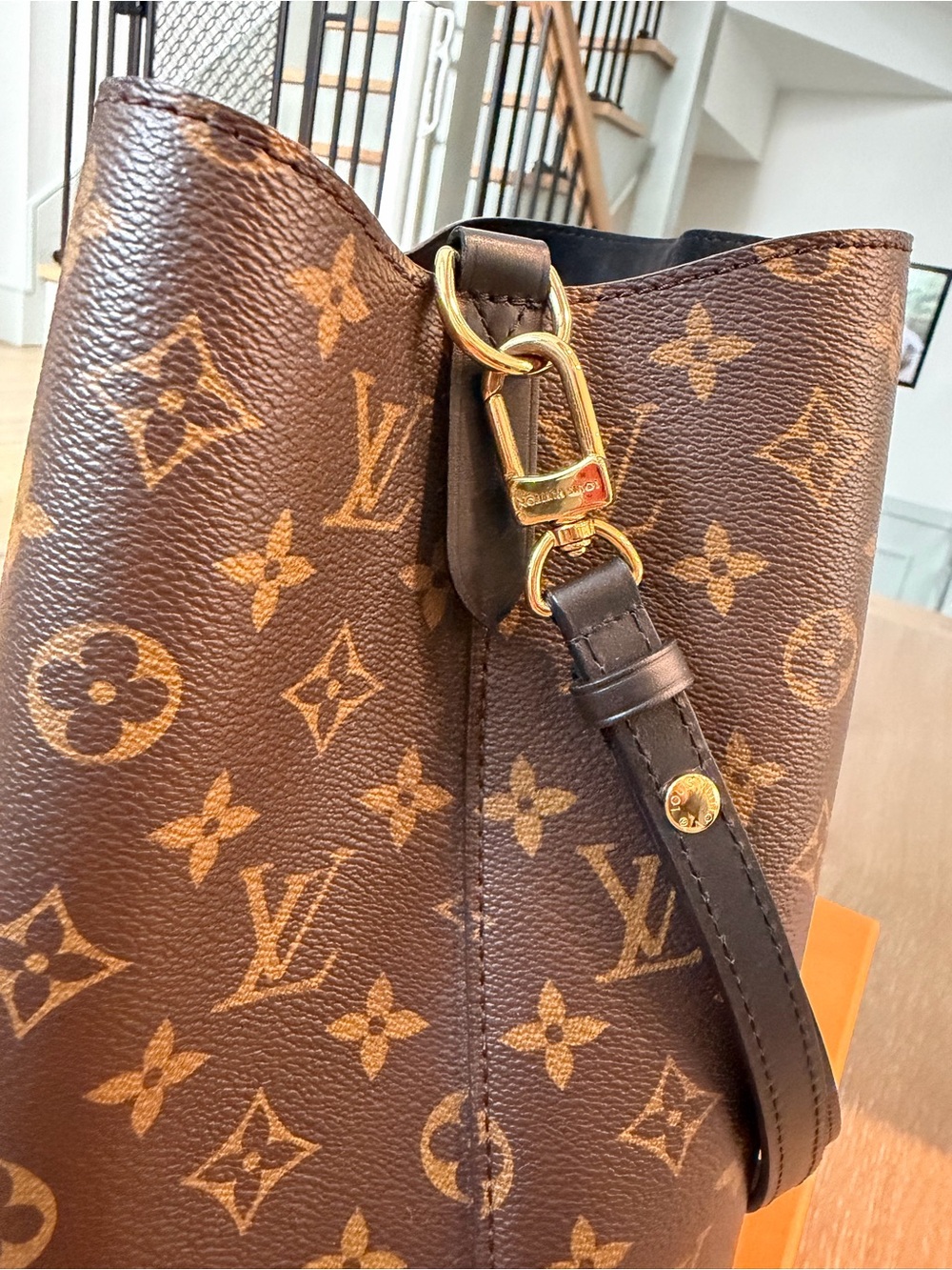 Louis Vuitton Monogram Canvas Bucket Shoulder Bag with Gold Hardware